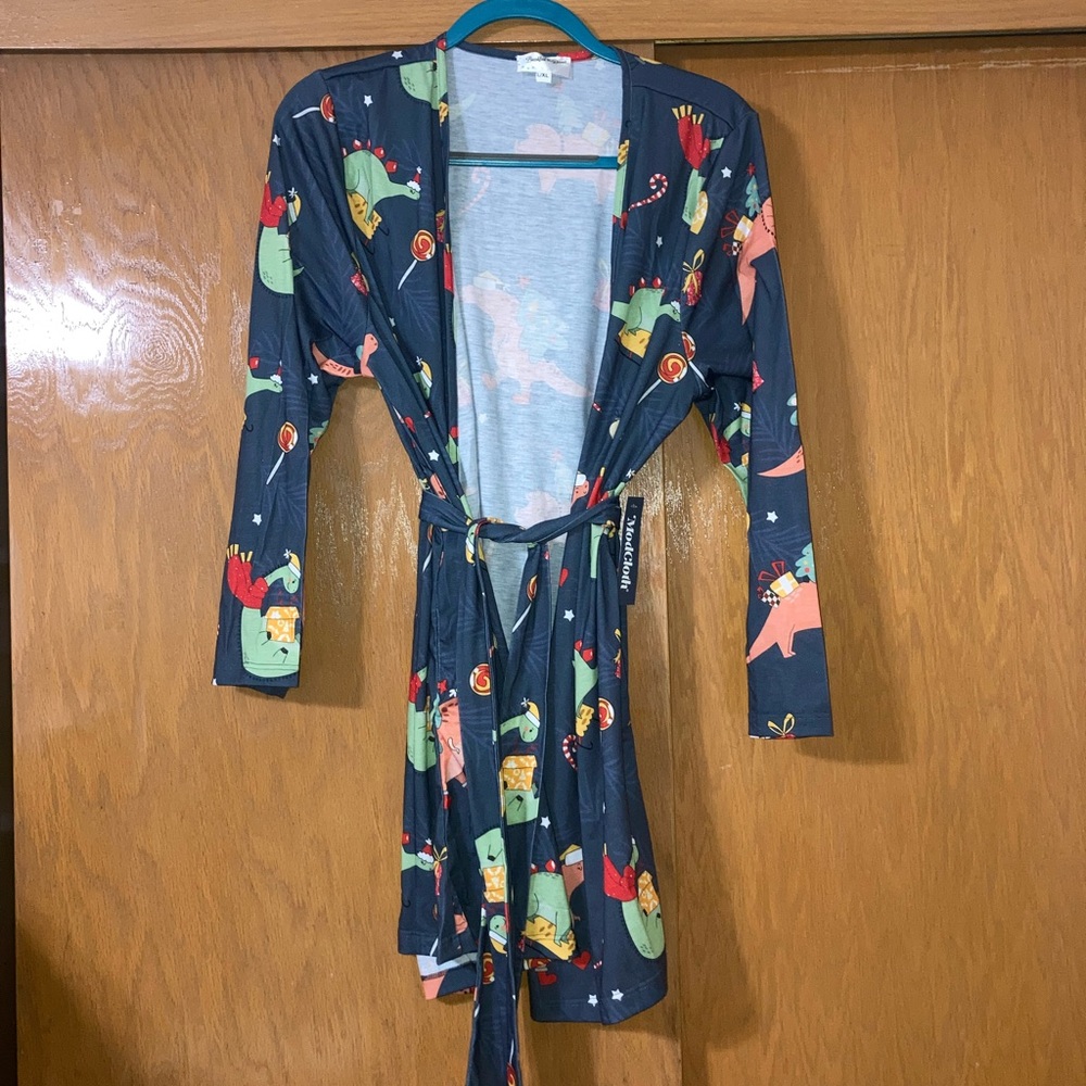 NWT ModCloth Holiday Dinosaur Robe L/XL Christmas Blue